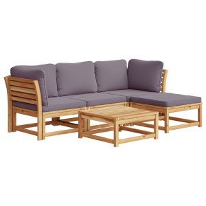 Juego de muebles jardín 5 pzas con cojines madera maciza acacia H