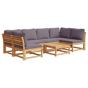 Juego de muebles jardín 7 pzas con cojines madera maciza acacia H