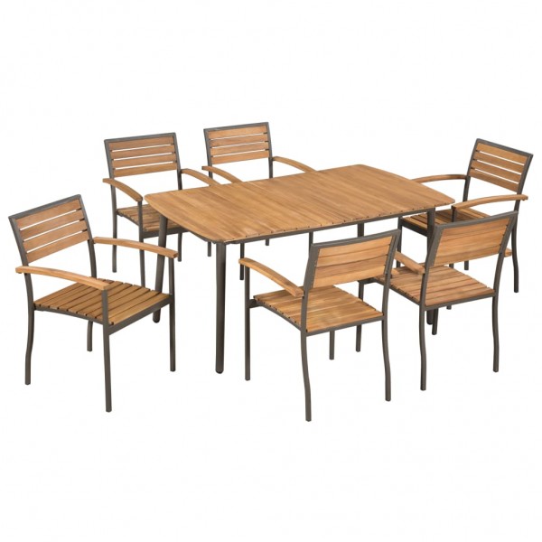 Set de comedor de jardín 7 pzas madera maciza de acacia y acero D