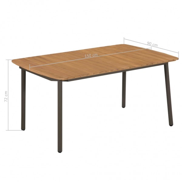 Mesa de jardín madera maciza de acacia y acero 150x90x72 cm M 4