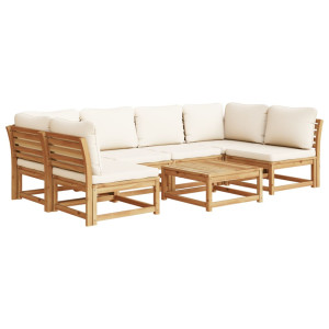 7 pcs conjunto lounge jardim c/almofadões madeira maciça acácia H