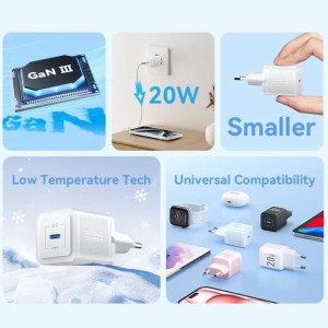 Cargador gan de pared vention fepl0-eu/ 1xusb tipo-c/ 20w H