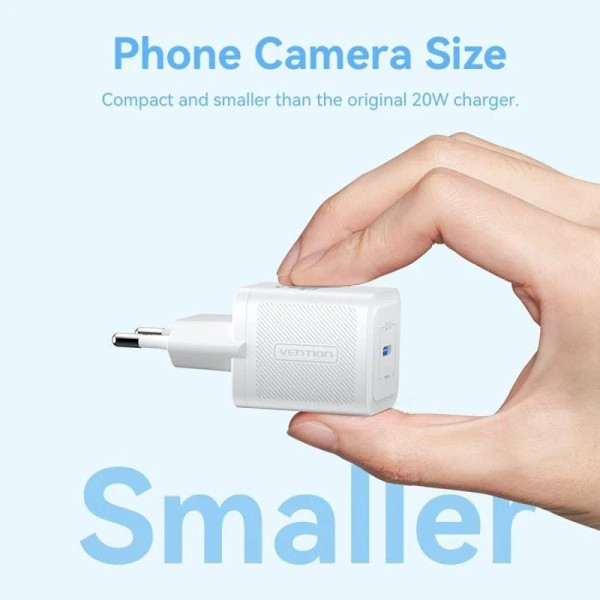 Cargador gan de pared vention fepw0-eu/ 1xusb tipo-c/ 20w M 4