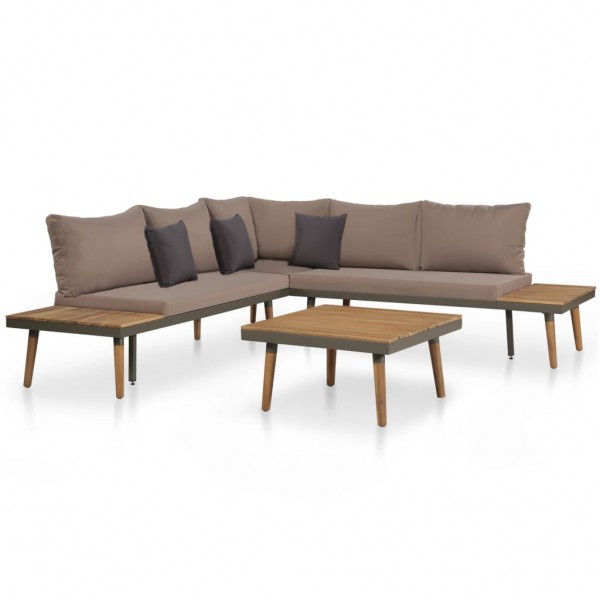 4 pcs conj. lounge jardim c/ almofadões acácia maciça castanho D