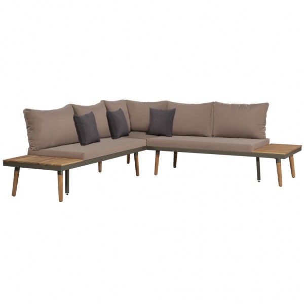 4 pcs conj. lounge jardim c/ almofadões acácia maciça castanho M 2