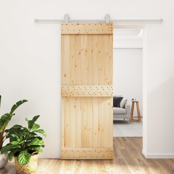 Puerta corredera con herrajes madera maciza de pino 80x210 cm D