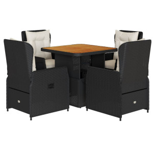 Set de muebles jardín 5 pzas con cojines ratán sintético negro H