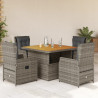 Set comedor de jardín 5 piezas con cojines ratán sintético gris 1