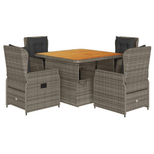 Set comedor de jardín 5 piezas con cojines ratán sintético gris H