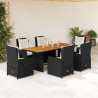 Set de comedor de jardín 7 pzas y cojines ratán sintético negro 1