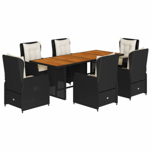 Set de comedor de jardín 7 pzas y cojines ratán sintético negro H