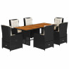 Set de comedor de jardín 7 pzas y cojines ratán sintético negro 2