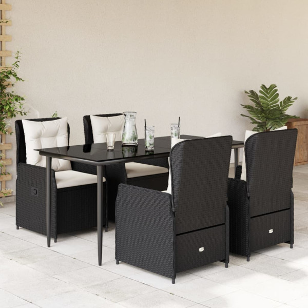 Set de muebles jardín 5 pzas con cojines ratán sintético negro D
