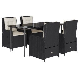 Set de muebles jardín 5 pzas con cojines ratán sintético negro H
