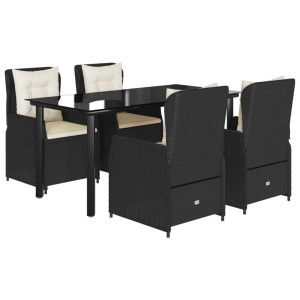 Set de muebles jardín 5 pzas con cojines ratán sintético negro H