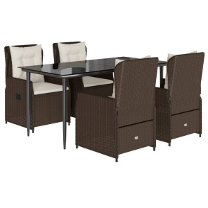 Set comedor de jardín 5 piezas y cojines ratán sintético marrón H