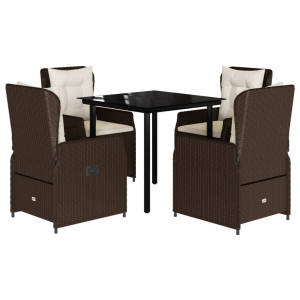 Set comedor de jardín 5 piezas y cojines ratán sintético marrón H