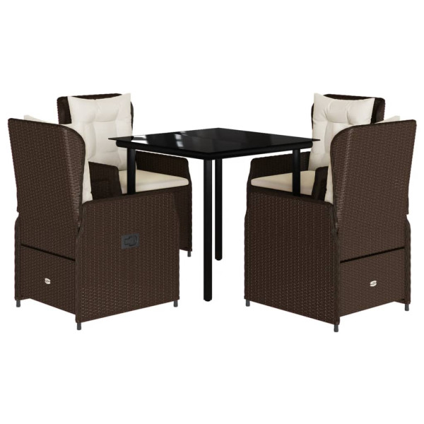 Set comedor de jardín 5 piezas y cojines ratán sintético marrón M 2
