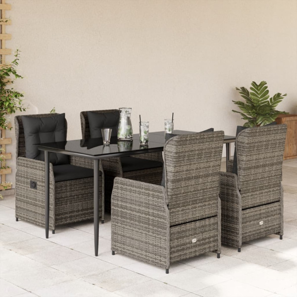 5 pcs conjunto de jantar p/ jardim c/ almofadões vime PE cinza D