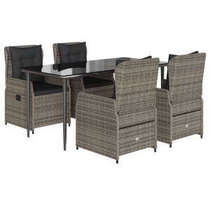 Set comedor de jardín 5 piezas con cojines ratán sintético gris H