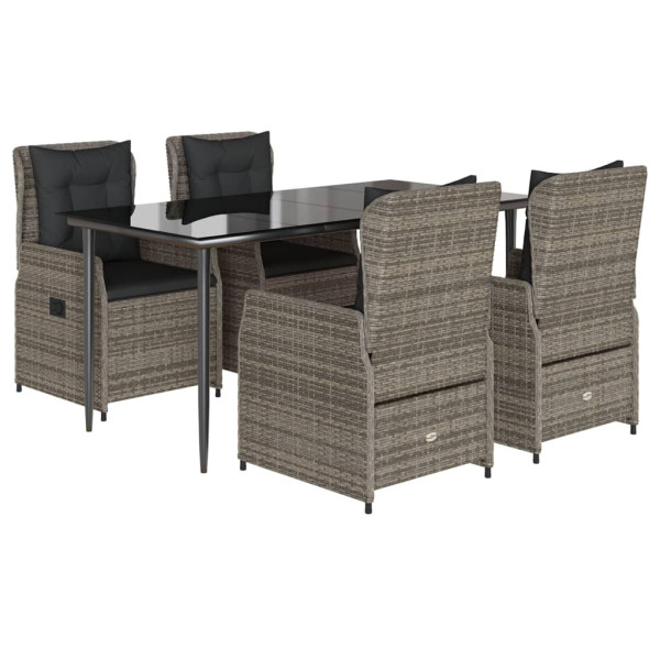 Set comedor de jardín 5 piezas con cojines ratán sintético gris M 2