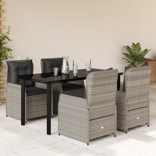5 pcs conjunto de jantar p/ jardim c/ almofadões cinzento claro D