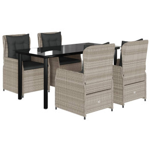 Set comedor de jardín 5 pzas cojines ratán sintético gris claro H