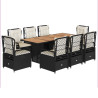 Set de comedor de jardín 9 pzas y cojines ratán sintético negro 2