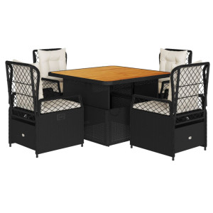 Set de muebles jardín 5 pzas con cojines ratán sintético negro H
