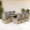 9 pcs conjunto de jantar p/ jardim com almofadões vime PE bege 1