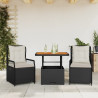 Set comedor de jardín 3 pzas con cojines ratán sintético negro 1