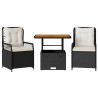 Set comedor de jardín 3 pzas con cojines ratán sintético negro 2