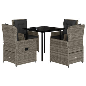 Set comedor de jardín 5 piezas con cojines ratán sintético gris H