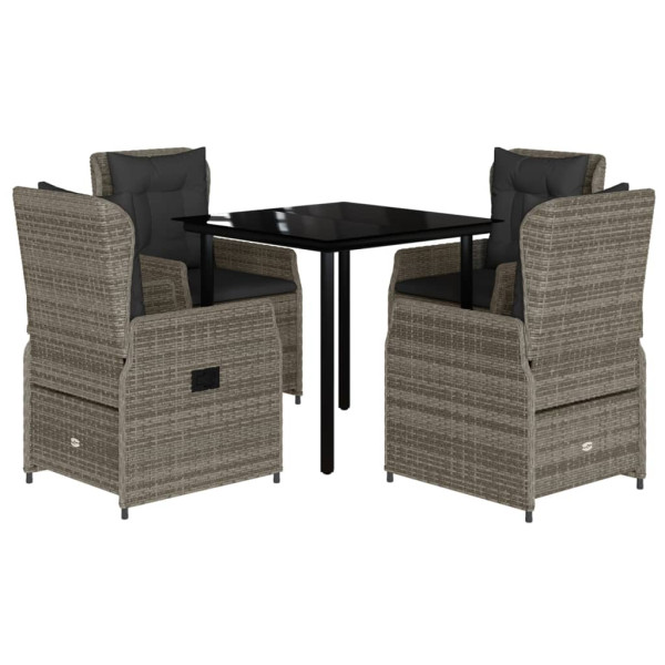 Set comedor de jardín 5 piezas con cojines ratán sintético gris M 2