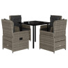 Set comedor de jardín 5 piezas con cojines ratán sintético gris 2