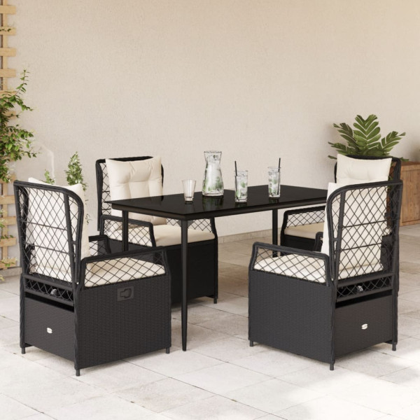 Set de muebles jardín 5 pzas con cojines ratán sintético negro D