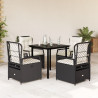 Set de muebles jardín 5 pzas con cojines ratán sintético negro 1