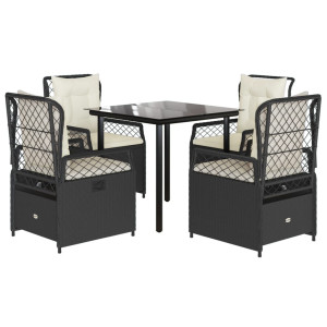 Set de muebles jardín 5 pzas con cojines ratán sintético negro H