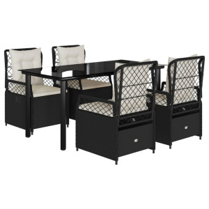 Set de muebles jardín 5 pzas con cojines ratán sintético negro H
