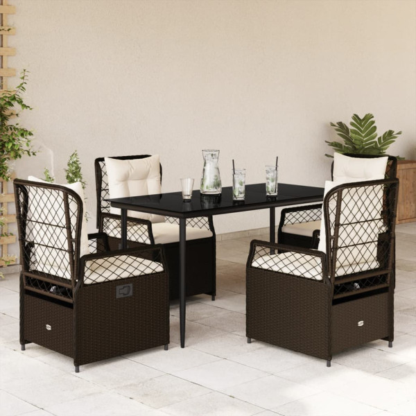 Set comedor de jardín 5 piezas y cojines ratán sintético marrón D