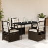 5 pcs conjunto jantar p/ jardim c/ almofadões vime PE castanho 1