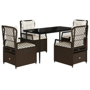 Set comedor de jardín 5 piezas y cojines ratán sintético marrón H