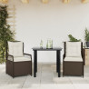 3 pcs conjunto jantar p/ jardim c/ almofadões vime PE castanho 1