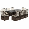 Set comedor para jardín 9 pzas y cojines ratán sintético marrón 2