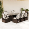 9 pcs conjunto jantar p/ jardim c/ almofadões vime PE castanho 1