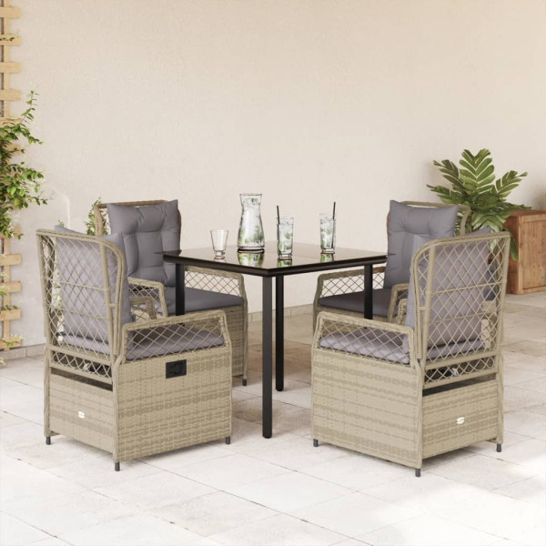 5 pcs conjunto de jantar p/ jardim com almofadões vime PE bege D