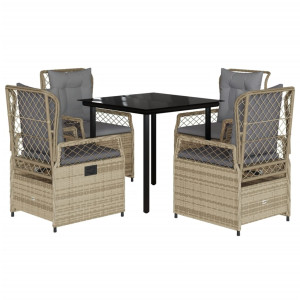 Set comedor de jardín 5 pzas con cojines ratán sintético beige H