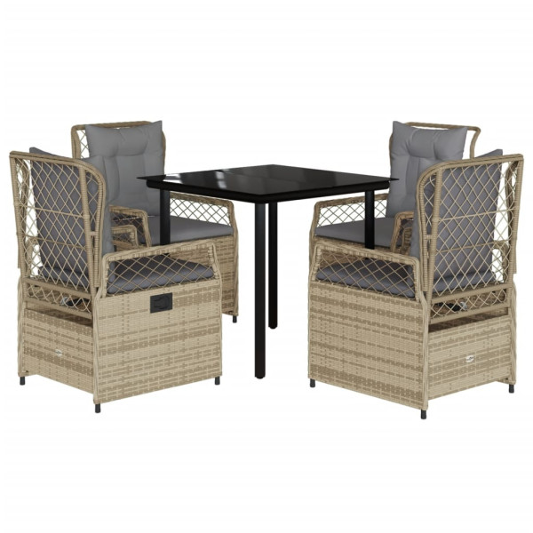 5 pcs conjunto de jantar p/ jardim com almofadões vime PE bege M 2