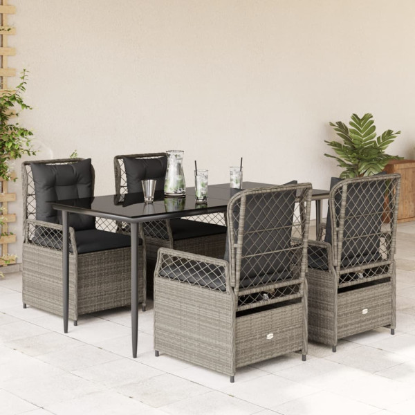 Set comedor de jardín 5 pzas cojines ratán sintético gris claro D