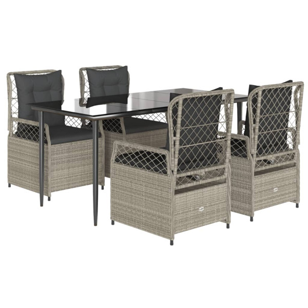 Set comedor de jardín 5 pzas cojines ratán sintético gris claro M 2